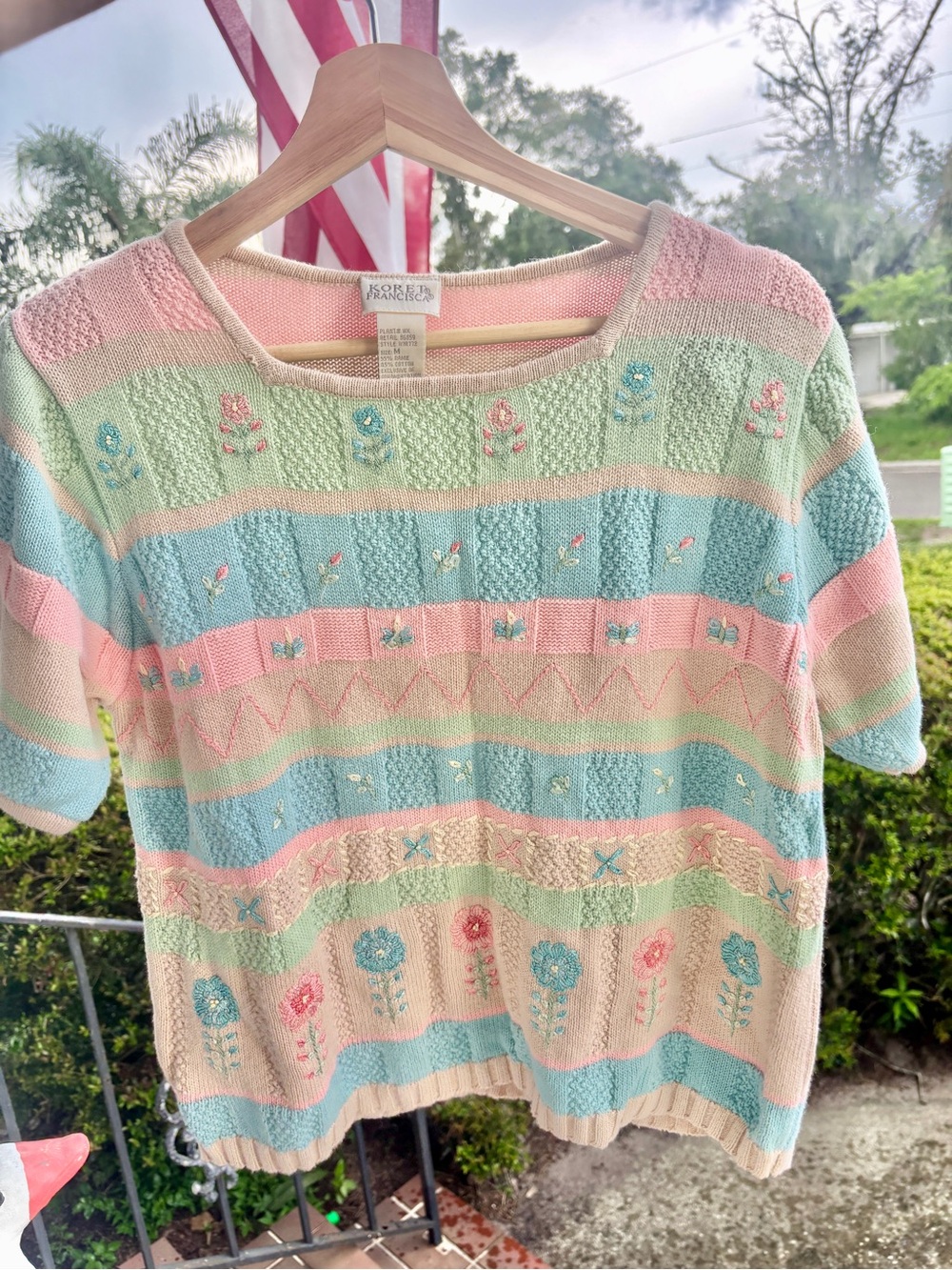 Vintage Koret embroidered pastel ramie knit 🌷 grandma chic dream sweater - Picture 6 of 8